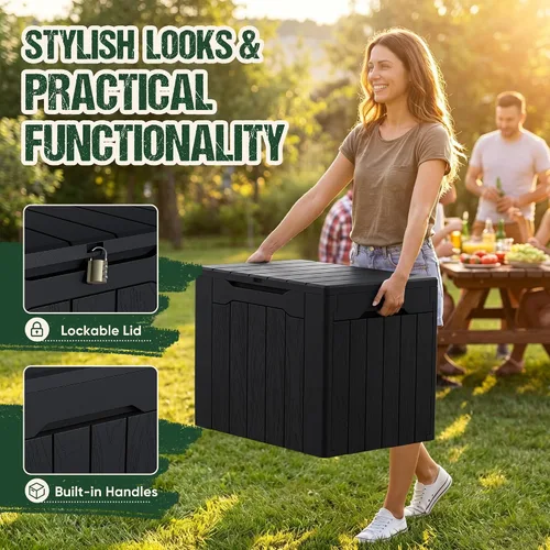 Miniatura 2 de Devoko 29 Gallon Waterproof Outdoor Storage Box Resin Deck Box Lockable and UV Resistant for Patio Furniture, Garden Tools (Black, 29 Gallon)