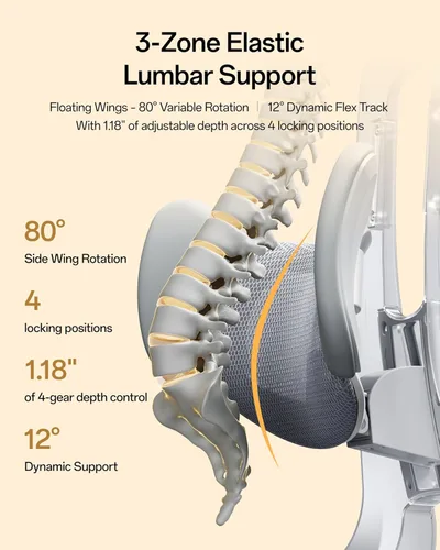 Miniatura 4 de Hbada E3 Air 2026 Silla de oficina ergonómica, soporte lumbar de 3 zonas, cómoda silla de oficina en casa con reclinación automática, reposacabezas