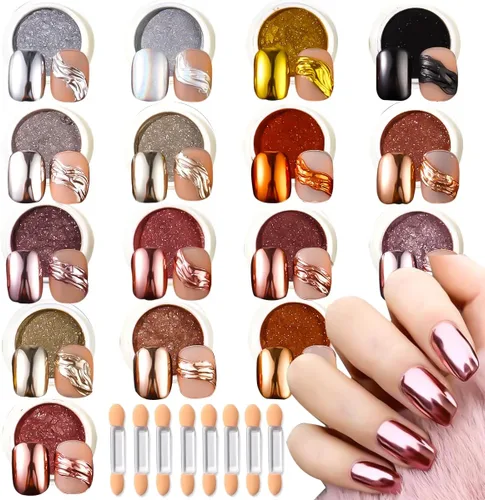 Miniatura 15 de Kit de 36 tarros de polvo de uñas cromado, espejo metálico, pigmento de polvo cromado para uñas de gel, juego de polvo holográfico con purpurina