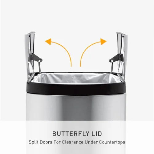 Miniatura 3 de Simplehuman - Cubo de basura para baño con tapa abatible de 10 litros / 2.6 galones, acero inoxidable cepillado con borde negro