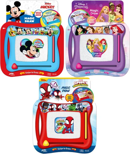 JA-RU Disney & Marvel Tablero Magnético de Dibujo para Niños (3 Unidades Surtidas) Disney Princess, Mickey Mouse, Spiderman. Actividades sin