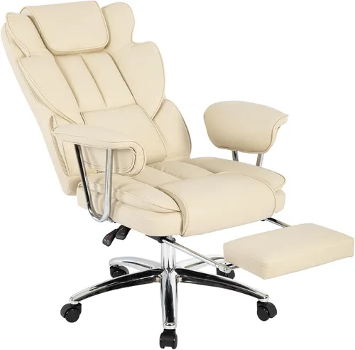 Miniatura 7 de Silla de oficina ejecutiva grande y alta, silla de escritorio giratoria de piel sintética con reposapiés, silla ergonómica de respaldo alto