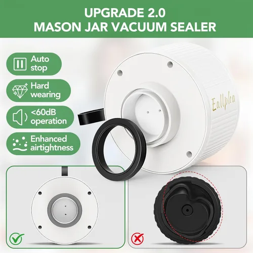 Miniatura 3 de Sellador al Vacío Eléctrico para Frascos Mason Sellador al Vacío 3 en 1 para Frascos Mason con 30 Tapas (Anchas/Regulares)+5 Bolsas