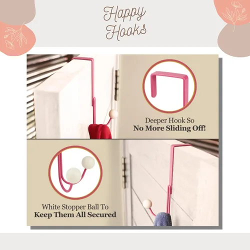 Miniatura 4 de Gancho para toallas sobre la puerta - 2 ganchos rosados por paquete - Adorable gancho para colgar sobre la puerta del baño, bonitos ganchos
