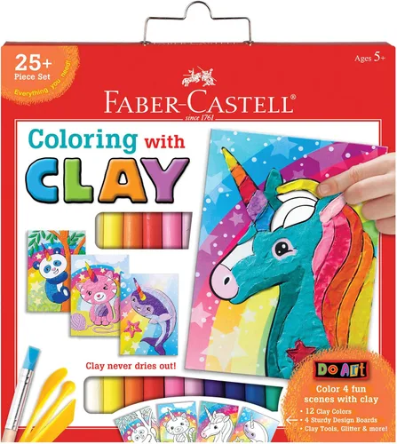 Faber Castell Do Art Coloring with Clay Unicorn & Friends - Juego de arcilla para niños - Artes y manualidades para niños