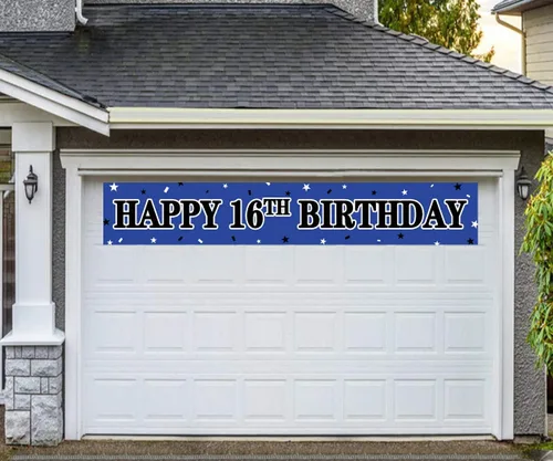 Miniatura 3 de Cartel grande de feliz cumpleaños 16, letrero azul para fiesta de cumpleaños de 16 años, suministros para decoración de fiesta de cumpleaños 16