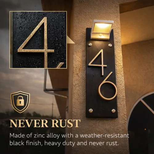 Miniatura 4 de Número de casa flotante de 5'', números de casa modernos - aleación de zinc, número de dirección de casa con exquisito proceso de dibujo - dorado