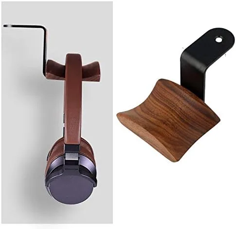 Miniatura 3 de KiaoTime Soporte para colgar auriculares, soporte para auriculares de madera de nogal, ajuste universal (montaje debajo del escritorio)