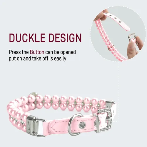 Miniatura 5 de Collares de perlas grandes para perros pequeños y gatos con decoración de diamantes de imitación de cristal, collar ajustable de piel sintética
