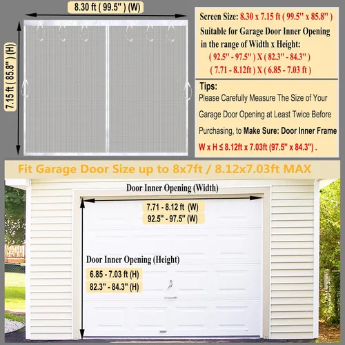 Miniatura 2 de Pantalla para puerta de garaje para 1 coche, 8 x 7 pies, blanca, puerta de pantalla magnética de 8 x 7 pies para garaje/patio/porche/balcón