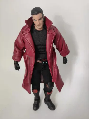 Miniatura 3 de ximitoy Modelo de capa de cuero PU rojo vino escala 1/12 para figura