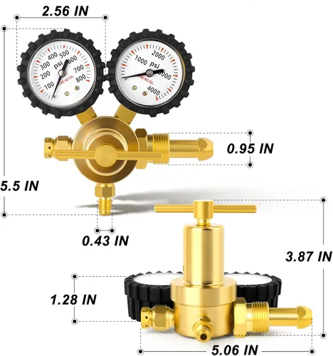 Miniatura 2 de MEANLIN MEASURE Regulador de nitrógeno 0-800PSI CGA580 Entrada, conector macho de 1/4 de pulgada con mango resistente, regulador de helio