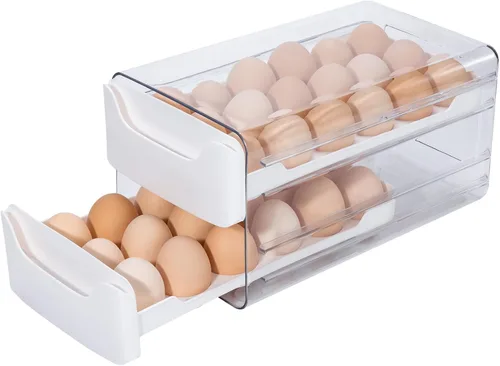 Almacenamiento de huevos para refrigerador, soporte para huevos para encimera de cocina, contenedor de huevos de PET y PP para refrigerador, Blanco