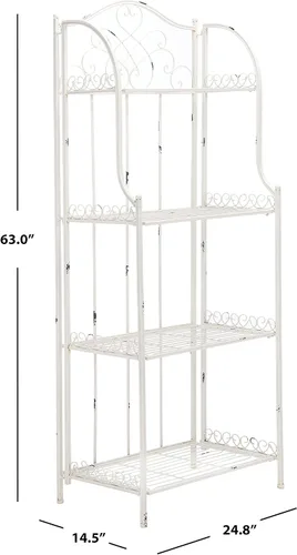Miniatura 3 de Safavieh PAT5014B Outdoor Collection Amaris - Estante para panaderos de 4 niveles de hierro forjado blanco antiguo