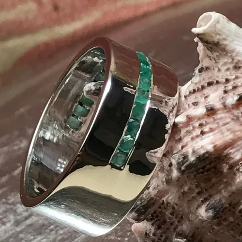 Miniatura 3 de Anillo de plata de ley 925 con esmeralda natural para hombre, talla 6, 7, 8, 9, 10, 11, 12, 13
