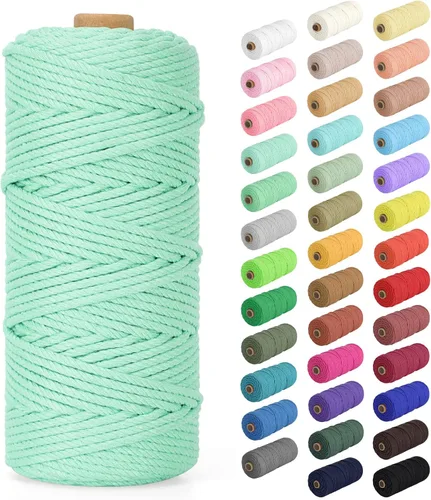 Miniatura 33 de Cordón de macramé de 0.079 in x 380 yardas (1140 pies), cuerda de algodón natural para colgar en la pared, ganchos de plantas, manualidades, Beige