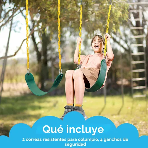 Miniatura 5 de TURFEE Paquete de 2 asientos de columpio verdes resistentes con cadena de 66 pulgadas, accesorios de repuesto con ganchos de presión para niños al