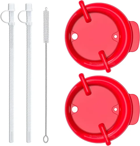 Miniatura 3 de Mugs N Coffee Tapas de repuesto con popotes reutilizables de 11 pulgadas y cepillo de limpieza para tazas Whirley Drink Works de 32 onzas