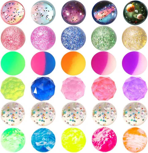 Miniatura 10 de Pllieay 15 piezas de bolas rebotadoras para niños con bolsa de almacenamiento, 5 estilos de bolas rebotadoras de 32 mm al por mayor para niños