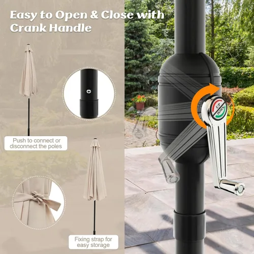 Miniatura 5 de HAPPYGRILL 9FT Patio Umbrella Outdoor, Outdoor Table Umbrella w/Push Button Tilt and Crank,Sturdy Ribs, Sun Canopy Market Umbrellas for Patio Pool