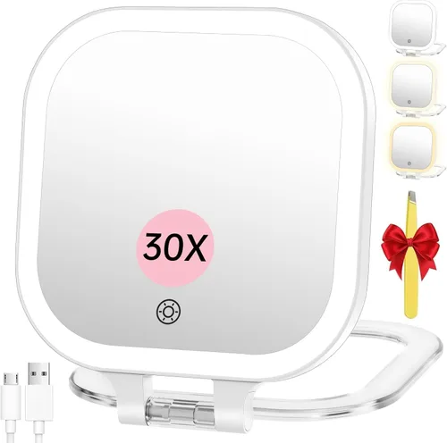 Miniatura 11 de FASCINATE Espejo de maquillaje de viaje recargable con aumento de 30X, espejo de tocador portátil iluminado de 7 pulgadas con iluminación de 3