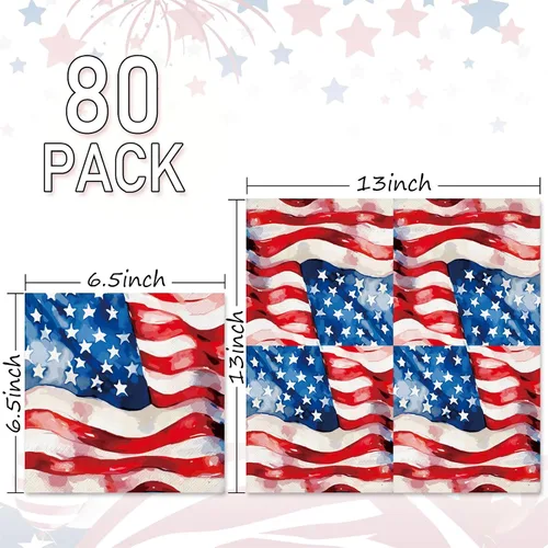 Miniatura 2 de JarThenaAMCS 80 servilletas de papel patrióticas con la bandera estadounidense, servilletas desechables del 4 de julio, servilletas de almuerzo