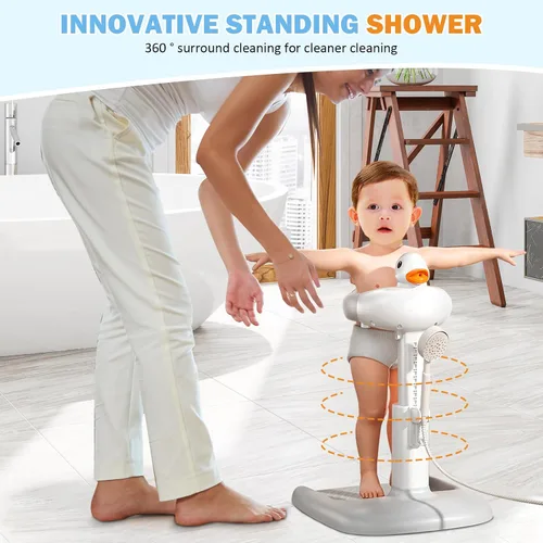 Miniatura 7 de Soporte de ducha de bebé de altura ajustable con base antideslizante, soporte de pie para ducha de baño, ayudante de baño portátil