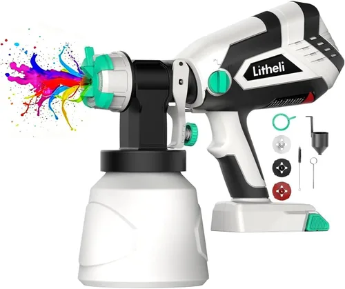 Miniatura 8 de Litheli HVLP - Pulverizador de pintura con motor sin escobillas, pistola de pintura inalámbrica de 20 V con batería de 4.0 Ah y cargador y 4