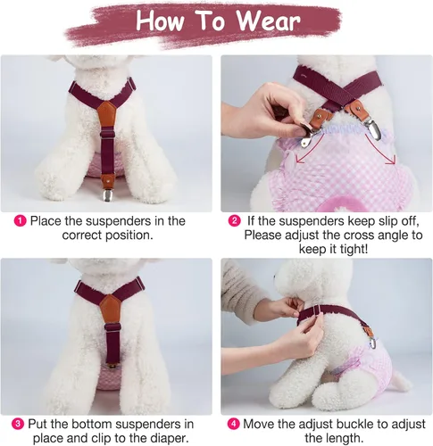 Miniatura 5 de Pet Soft Tirantes para perro, 2 piezas, tirantes para pañales para perros, falda para perros, vestido para perrito (café y borgoña, XS/S)