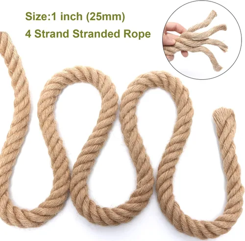 Miniatura 5 de Cuerda de yute de 1 pulgada y 25 pies, cuerda de yute resistente, cuerda de cáñamo natural, cuerda de cáñamo trenzada para manualidades, jardinería