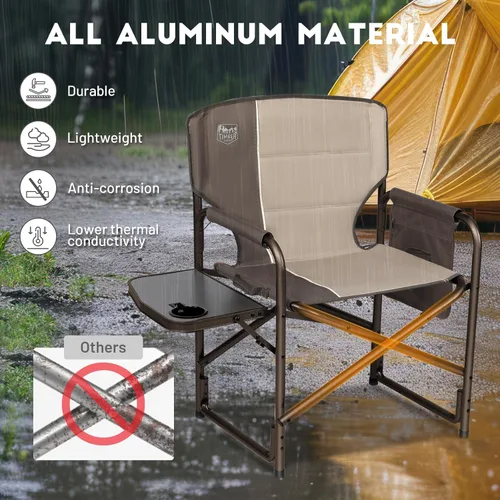 Miniatura 4 de TIMBER RIDGE - Silla de aluminio sobredimensionada para acampada, silla de director ligera y portátil con mesa auxiliar, bolsillo lateral Canela