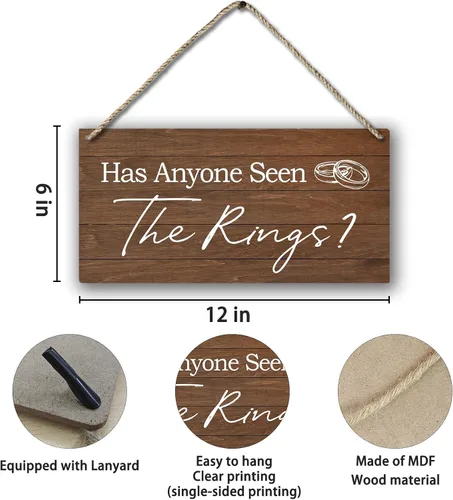 Miniatura 7 de PHAMTE Letrero de portador de anillos – Decoración rústica de boda, placa con la frase "Here Comes The Bride", 12 x 6 pulgadas
