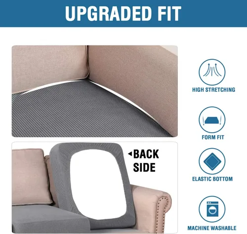 Miniatura 7 de H.VERSAILTEX Fundas Individuales de Cojines de Asiento de Alta Elasticidad Paquete de 3 Tela Jacquard Texturizada de Sarga Gruesa Fundas de Sofá Gris