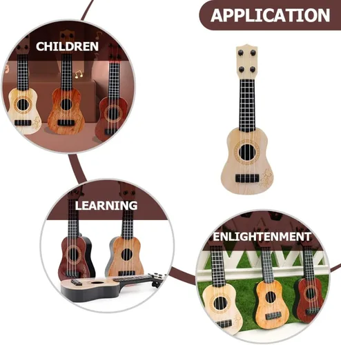 Miniatura 5 de Toddmomy Juguete de ukelele para niños, 9.84 pulgadas, mini instrumento musical de plástico de 4 cuerdas, juguete educativo para niños pequeños
