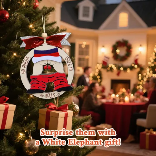 Miniatura 3 de Divertido adorno de Navidad de Papá Noel, decoración de árbol de madera traviesa para adultos, perfecto para Papá Noel sucio/elefante blanco