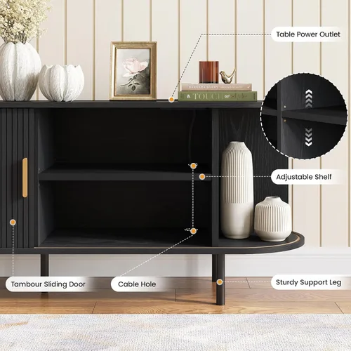 Miniatura 6 de Mueble de TV moderno de mediados de siglo de 55 pulgadas con toma de corriente, centro de entretenimiento para televisores de hasta 60 pulgadas