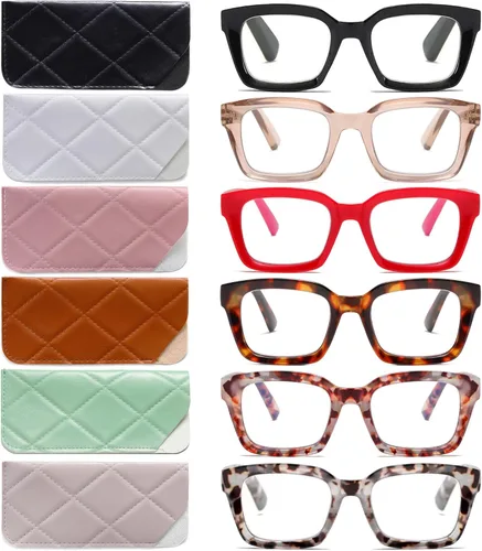 Miniatura 14 de Lentes de lectura cuadrados de estilo moderno con bisagra de resorte, bloqueo de luz azul para hombres y mujeres