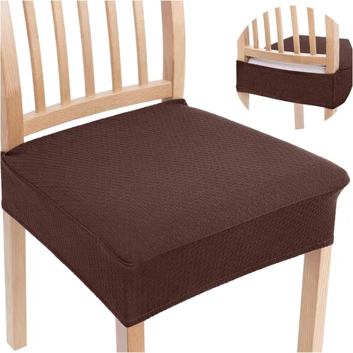 Miniatura 14 de Smiry Juego de 4 fundas de asiento elásticas de jacquard para sillas de comedor, extraíbles y lavables, sin fundas traseras, color gris pardo