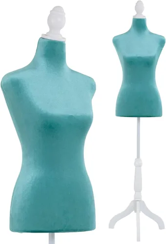 Miniatura 9 de Maniquí femenino con forma de torso, cuerpo de maniquí para vestido, altura ajustable de 49.6 a 63.4 pulgadas, soporte de trípode de madera, espuma