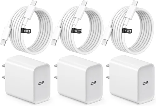 Cargador USB C para iPhone 17, 16, 15, carga rápida de 10 pies de largo, cargador tipo C, paquete de 3 cargadores rápidos USB C para iPhone 17/17