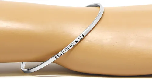 Miniatura 4 de By you - Brazalete con gancho, pulsera delgada grabada con un mensaje positivo e inspirador