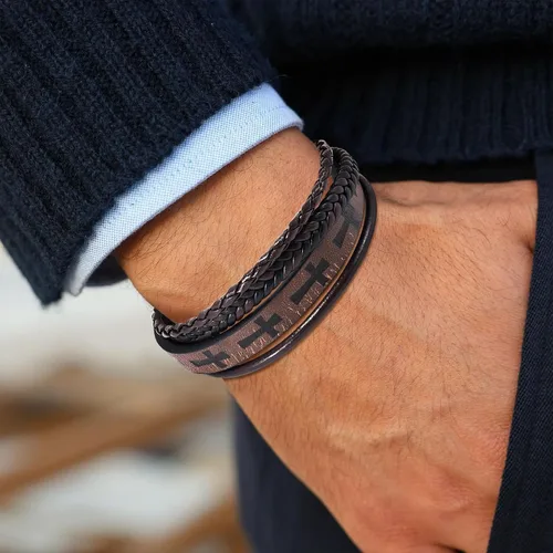 Miniatura 5 de Hamoery Men Leather Bracelet Punk Braided Rope Alloy Bracelet Bangle Wristband