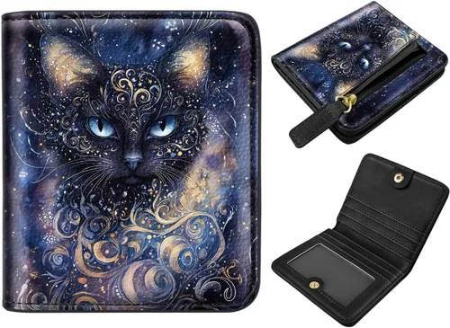 Miniatura 29 de Cartera pequeña con bloqueo RFID para mujer, con bolsillo plegable y compacto, lindo soporte para tarjetas de crédito, ranura para monedas, monedero