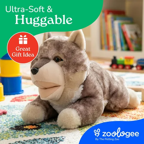 Miniatura 6 de The Petting Zoo Marioneta de peluche de mano de lobo, regalos para niños, animales de marioneta, juguete interactivo de peluche de 17 pulgadas