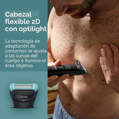Miniatura 5 de Philips Bodygroom serie 7000, recortadora de ingle y cuerpo a prueba de ducha para hombres, aseo corporal preciso, peine ajustable, seguro incluso