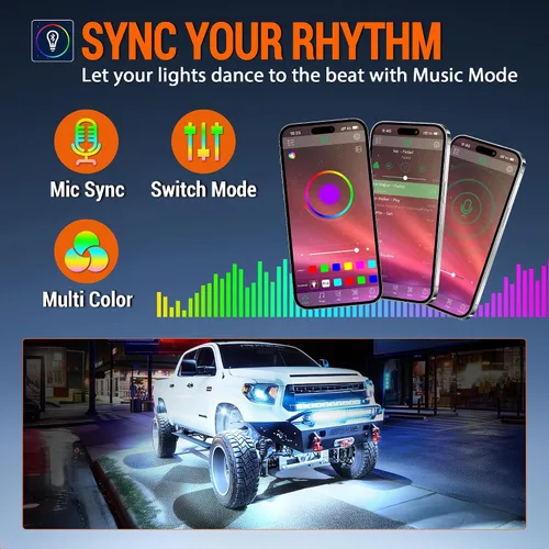 Miniatura 4 de Luces RGB para Rocas, 8 pods Kits de Luces Underglow de Neón, Control Remoto APP/RF y Modo Musical, Lámparas Inalámbricas Impermeables Multicolor