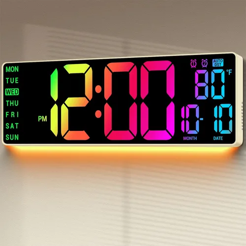 Miniatura 10 de Reloj de pared digital de 10": Reloj de doble alarma con montaje en pared, decoración para sala de estar, aula, escritorio de oficina, regalos