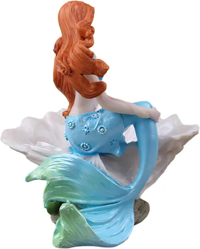 Miniatura 7 de Figuritas de sirena, adorno de acuario, resina, estilo mediterráneo, sirena, princesa, manualidades, estatua, organizador de almacenamiento de Azul