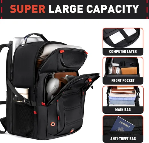 Miniatura 3 de Z-MGKISS Mochila de viaje extra grande de 55 L, mochila para laptop de 18.4 pulgadas para hombres, resistente al agua, aprobada por la TSA, bolsa