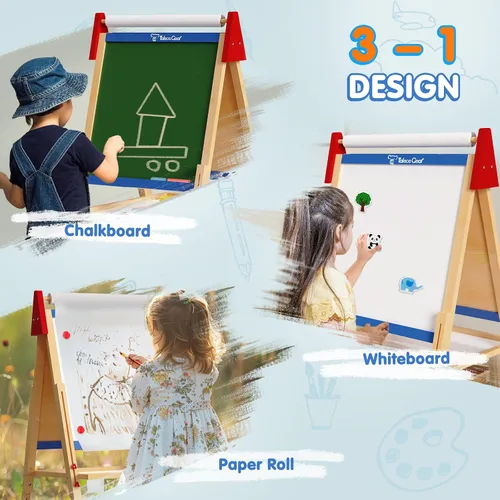 Miniatura 3 de Set de cabalete de arte para niños, tablero de dibujo ajustable de doble cara, cabalete de madera para pintar, edades 2-12, regalo de cumpleaños